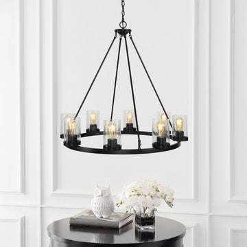 Coronet Iron/Seeded Glass Rustic Farmhouse LED Chandelier - JONATHAN Y
